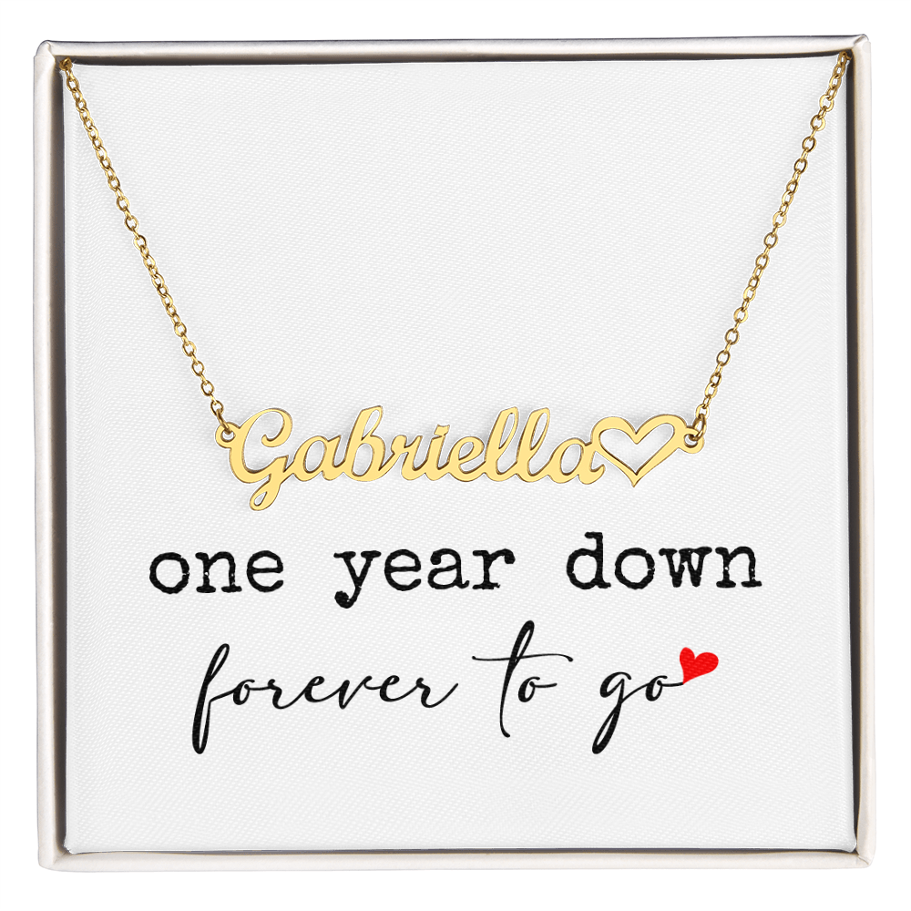 anniversary gift for wife, girlfrend personalized name necklace  - one year down. forever to go