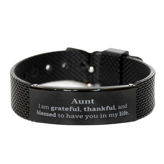 Aunt Appreciation Gifts, I am grateful, thankful, and blessed, Thank You Black Shark Mesh Bracelet for Aunt, Birthday Inspiration Gifts for Aunt - amangnyshop