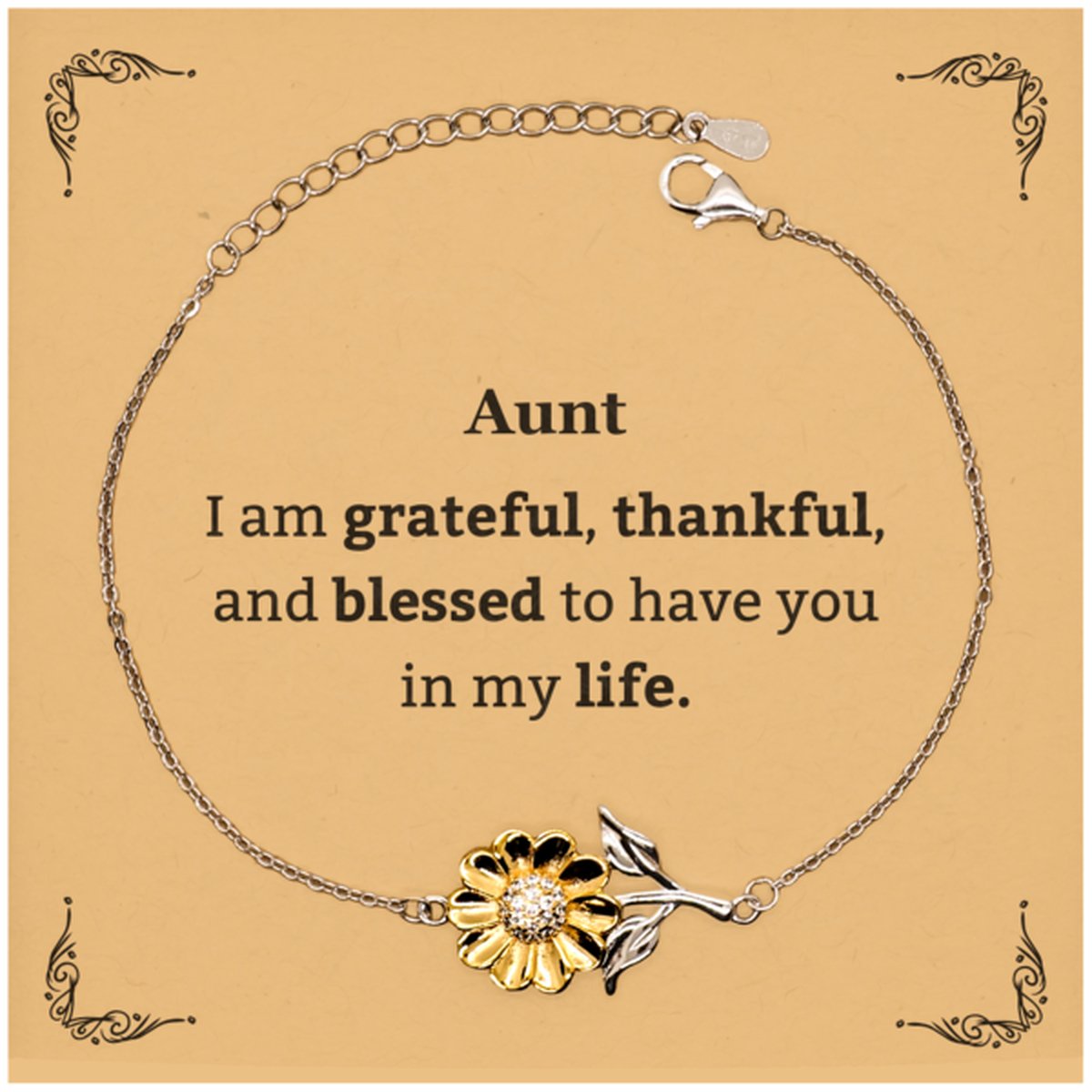 Aunt Appreciation Gifts, I am grateful, thankful, and blessed, Thank You Sunflower Bracelet for Aunt, Birthday Inspiration Gifts for Aunt - amangnyshop