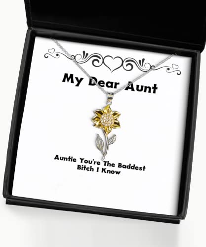 Aunt Gifts for, Auntie You're The Baddest Bitch I Know, Funny Aunt Sunflower Pendant Necklace, from - amangnyshop