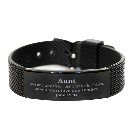 Aunt Love one another Black Shark Mesh Bracelet Engraved with John 13:34, Perfect Birthday Gift for Auntie, Inspirational Jewelry for Women, Family Love and Hope Bracelet - amangnyshop