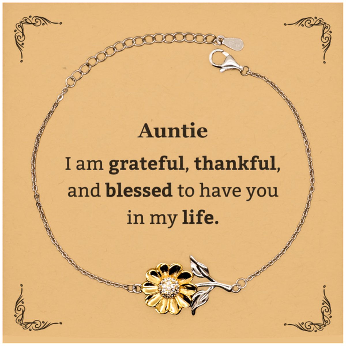 Auntie Appreciation Gifts, I am grateful, thankful, and blessed, Thank You Sunflower Bracelet for Auntie, Birthday Inspiration Gifts for Auntie - amangnyshop