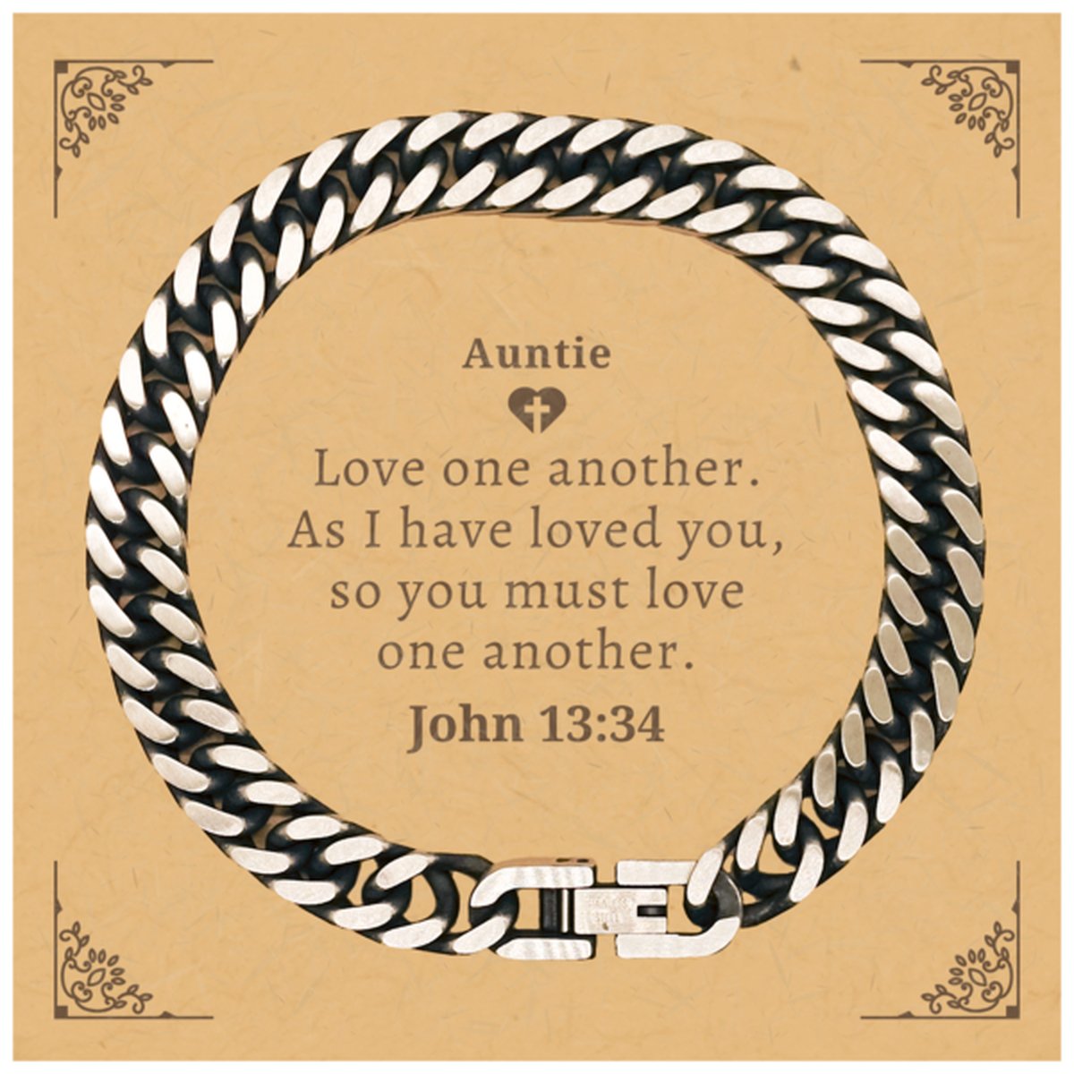 Auntie Cuban Link Chain Bracelet Love one another Engraved Inspirational Gift for Her Birthday and Christmas - amangnyshop