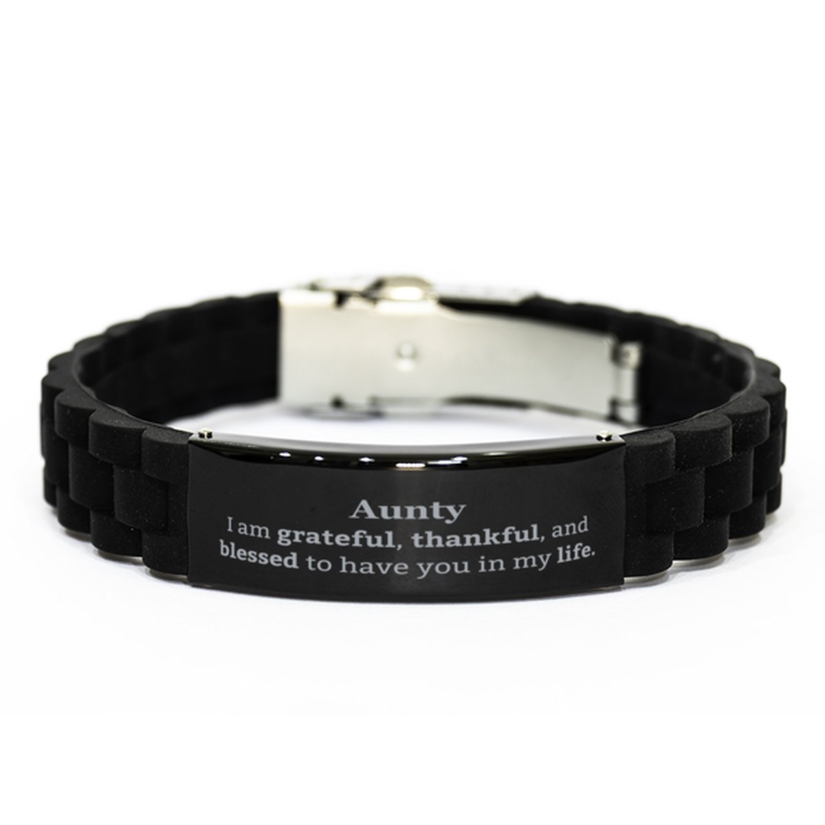 Aunty Appreciation Gifts, I am grateful, thankful, and blessed, Thank You Black Glidelock Clasp Bracelet for Aunty, Birthday Inspiration Gifts for Aunty - amangnyshop