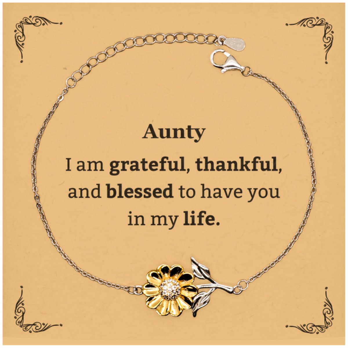 Aunty Appreciation Gifts, I am grateful, thankful, and blessed, Thank You Sunflower Bracelet for Aunty, Birthday Inspiration Gifts for Aunty - amangnyshop