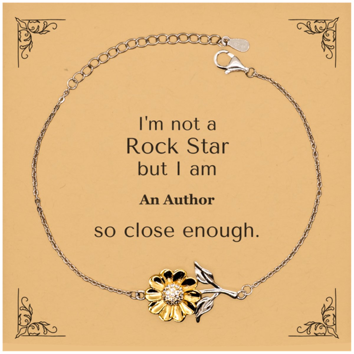 Author Sunflower Bracelet - Unique Gift for Book Lovers, Graduation, and Inspirational Jewelry for Writers and Authors, Im not a Rockstar, but I am Author so close enough - amangnyshop