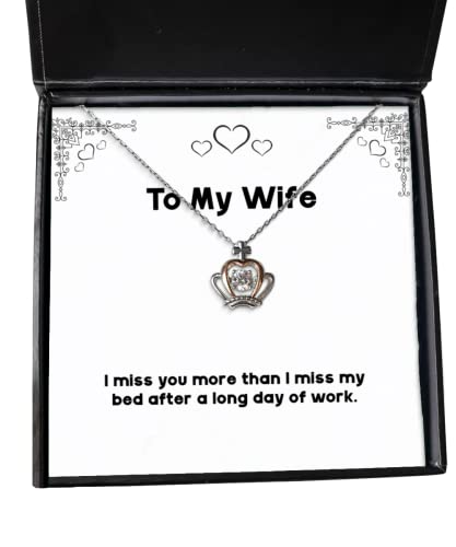 Beautiful Wife Crown Pendant Necklace, I miss you more than I miss my bed after, Present For Wife, Beautiful Gifts From Husband, Funny wife gift ideas, Funny birthday gifts for wife, Funny anniversary - amangnyshop