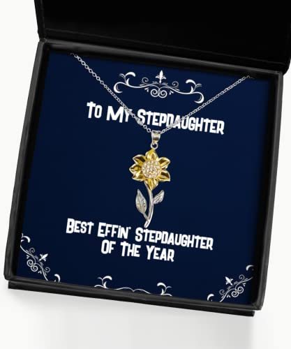 Best Effin' Stepdaughter of The Year Sunflower Pendant Necklace, Stepdaughter Present from Mom, Beautiful for Daughter - amangnyshop