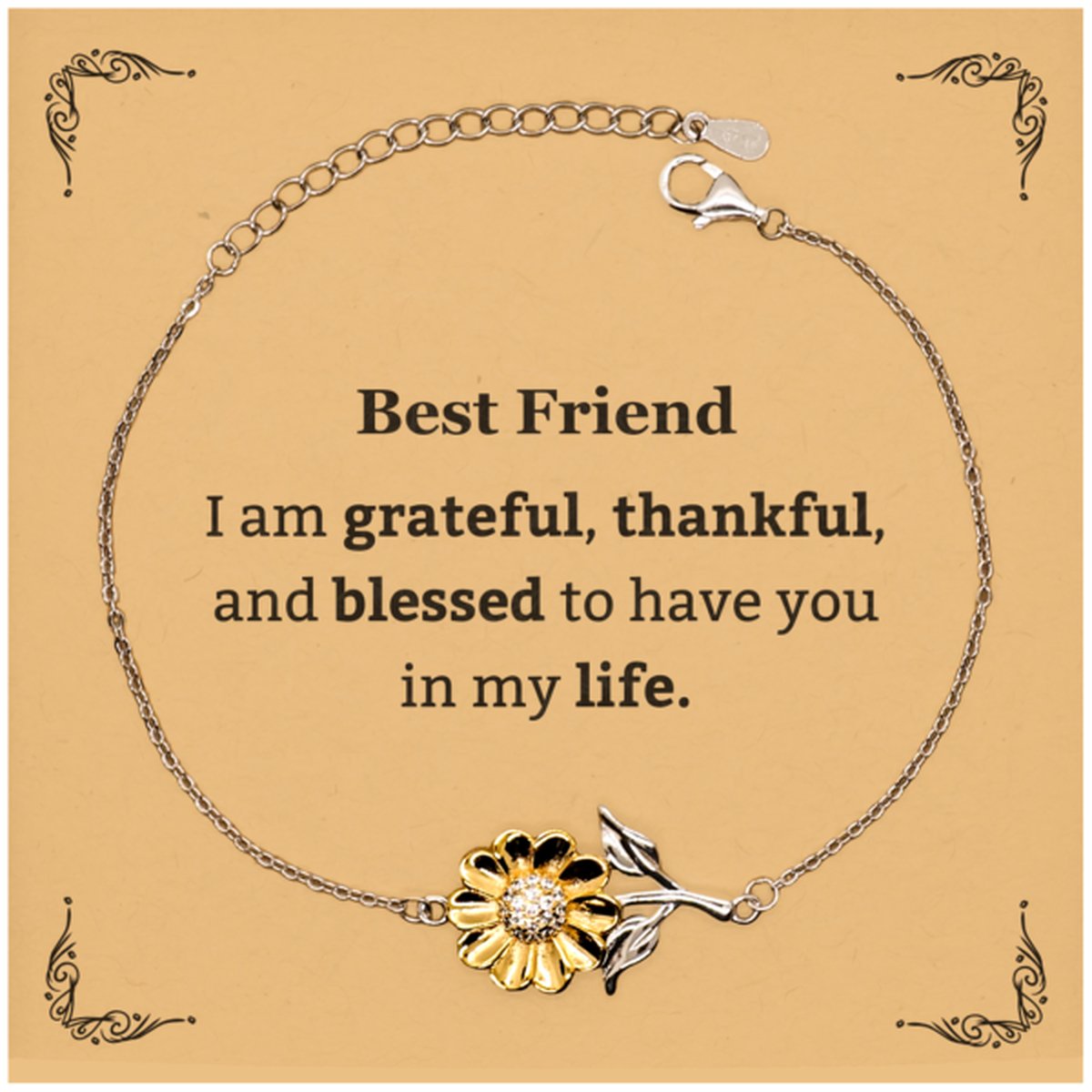 Best Friend Appreciation Gifts, I am grateful, thankful, and blessed, Thank You Sunflower Bracelet for Best Friend, Birthday Inspiration Gifts for Best Friend - amangnyshop