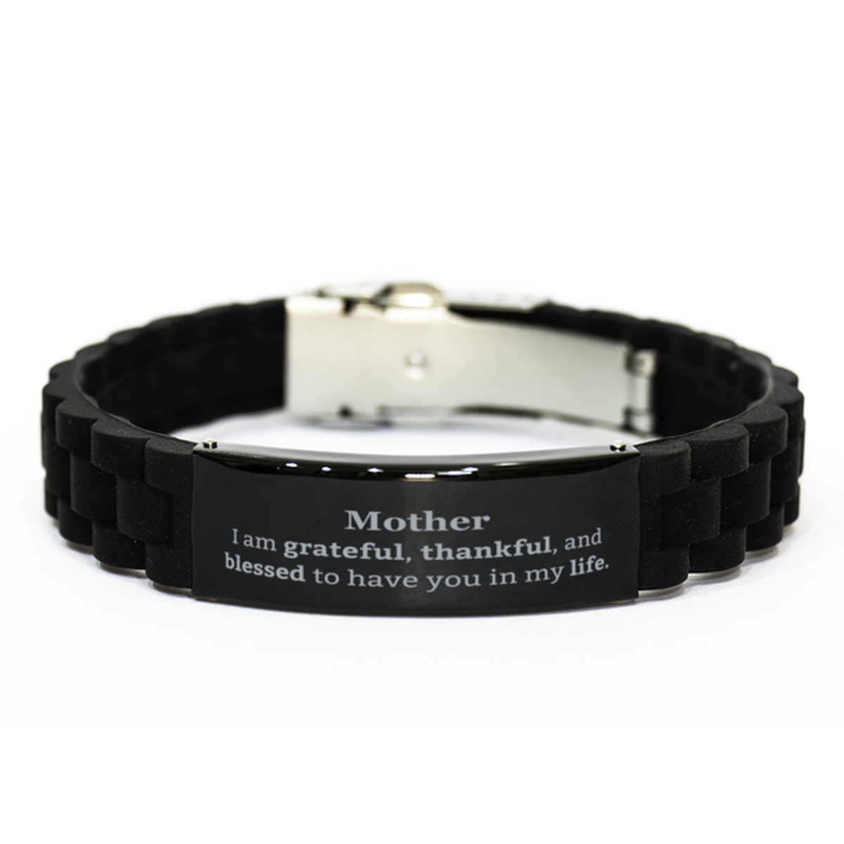 Mother Appreciation Gifts, I am grateful, thankful, and blessed, Thank You Black Glidelock Clasp Bracelet for Mother, Birthday Inspiration Gifts for Mother