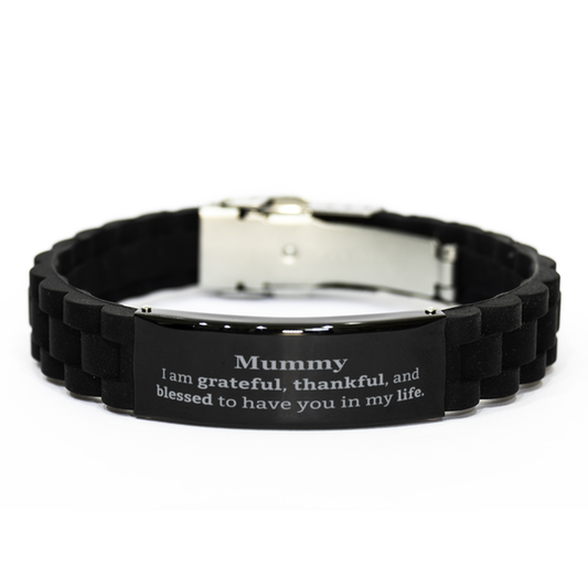 Mummy Appreciation Gifts, I am grateful, thankful, and blessed, Thank You Black Glidelock Clasp Bracelet for Mummy, Birthday Inspiration Gifts for Mummy