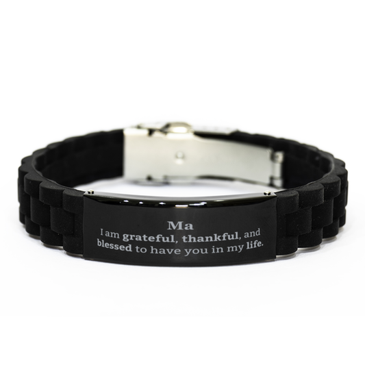 Ma Appreciation Gifts, I am grateful, thankful, and blessed, Thank You Black Glidelock Clasp Bracelet for Ma, Birthday Inspiration Gifts for Ma