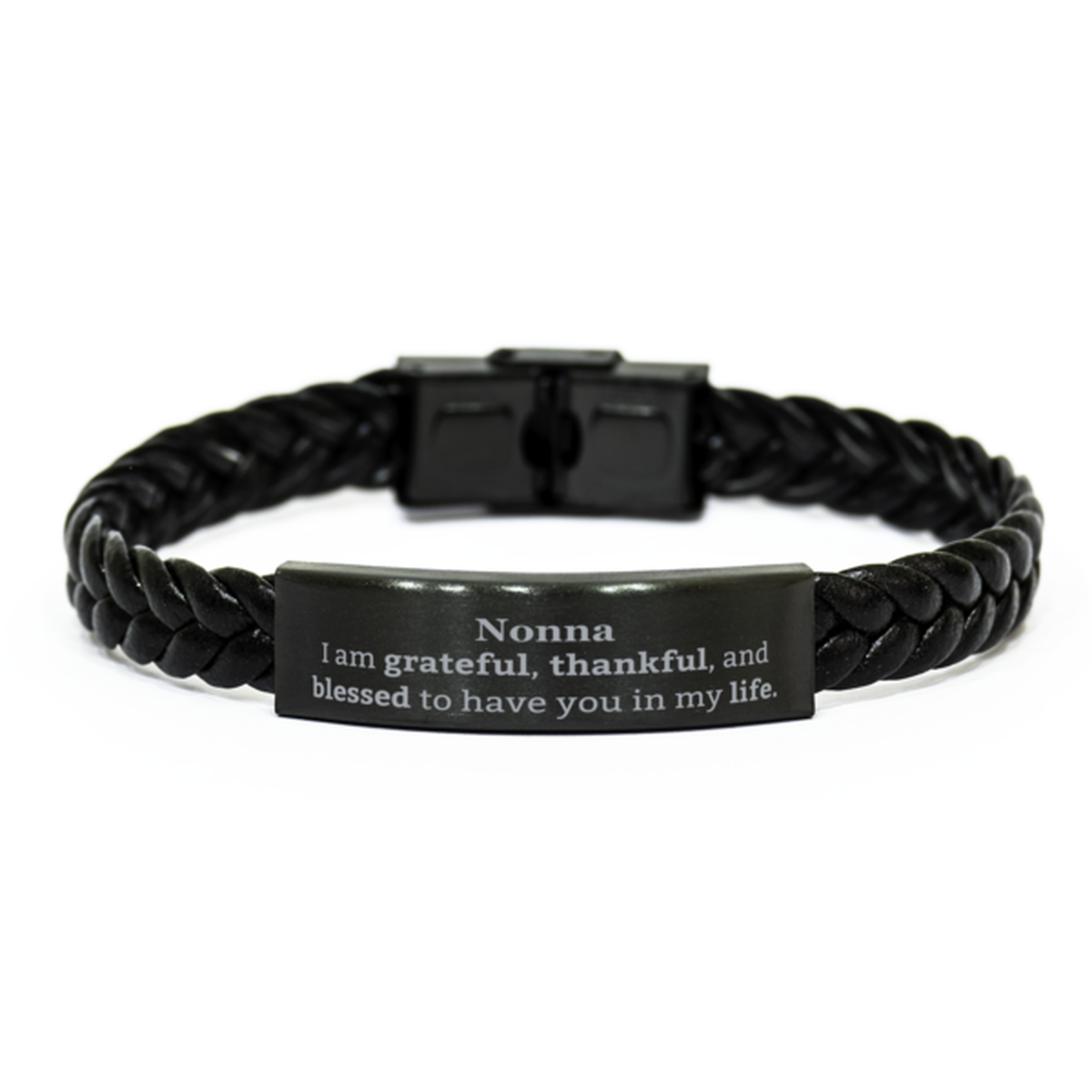 Nonna Appreciation Gifts, I am grateful, thankful, and blessed, Thank You Braided Leather Bracelet for Nonna, Birthday Inspiration Gifts for Nonna