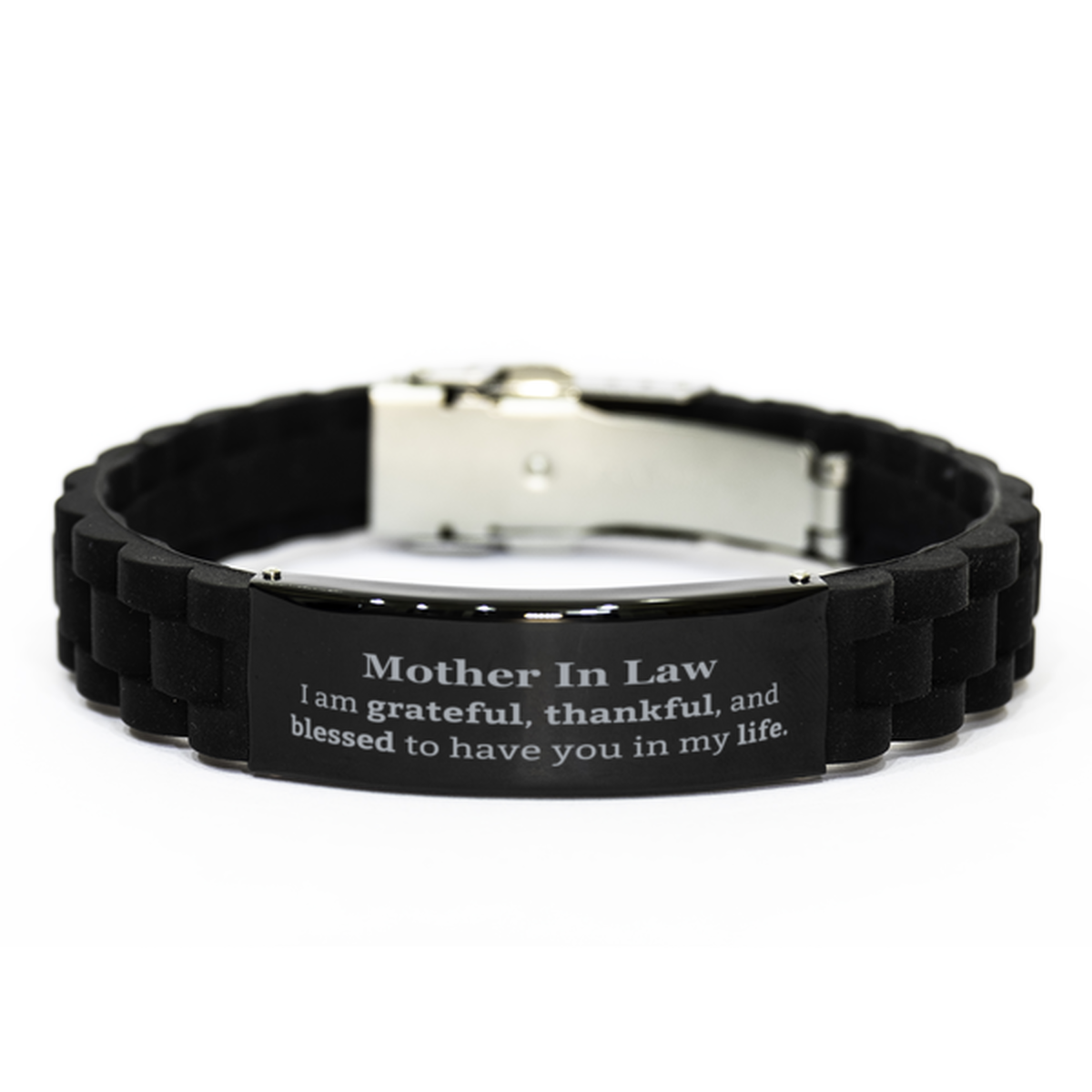 Mother In Law Appreciation Gifts, I am grateful, thankful, and blessed, Thank You Black Glidelock Clasp Bracelet for Mother In Law, Birthday Inspiration Gifts for Mother In Law