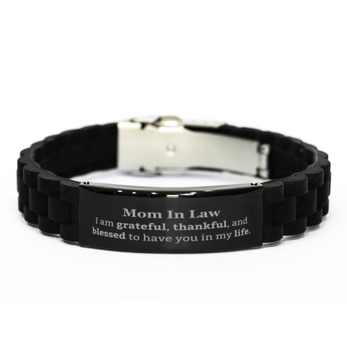 Mom In Law Appreciation Gifts, I am grateful, thankful, and blessed, Thank You Black Glidelock Clasp Bracelet for Mom In Law, Birthday Inspiration Gifts for Mom In Law