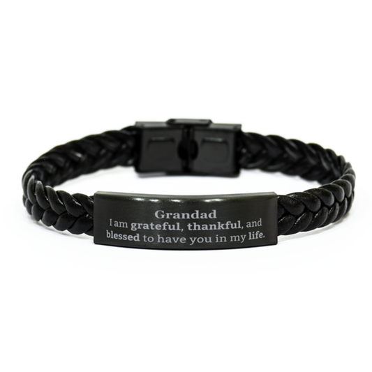 Grandad Appreciation Gifts, I am grateful, thankful, and blessed, Thank You Braided Leather Bracelet for Grandad, Birthday Inspiration Gifts for Grandad