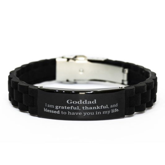 Goddad Appreciation Gifts, I am grateful, thankful, and blessed, Thank You Black Glidelock Clasp Bracelet for Goddad, Birthday Inspiration Gifts for Goddad