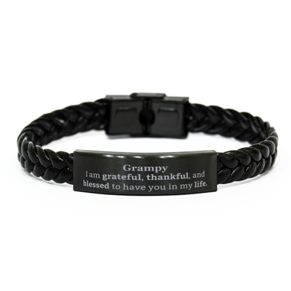 Grampy Appreciation Gifts, I am grateful, thankful, and blessed, Thank You Braided Leather Bracelet for Grampy, Birthday Inspiration Gifts for Grampy