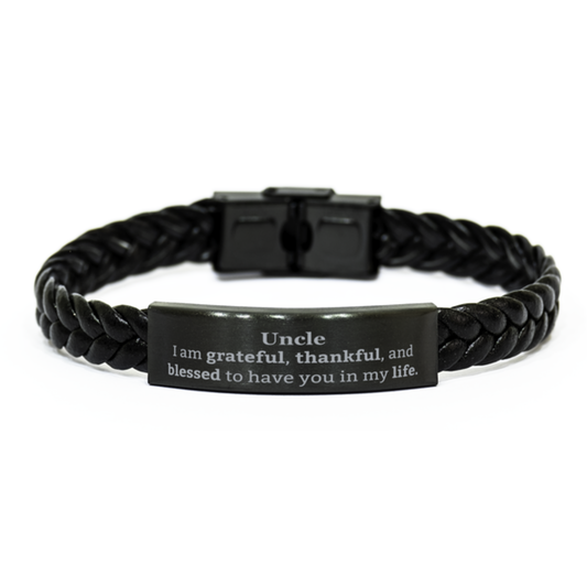 Uncle Appreciation Gifts, I am grateful, thankful, and blessed, Thank You Braided Leather Bracelet for Uncle, Birthday Inspiration Gifts for Uncle