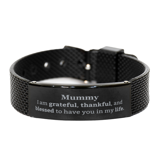 Regalos de agradecimiento para mamá, estoy agradecida, agradecida y bendecida, pulsera de malla de tiburón negro de agradecimiento para mamá, regalos de inspiración de cumpleaños para mamá