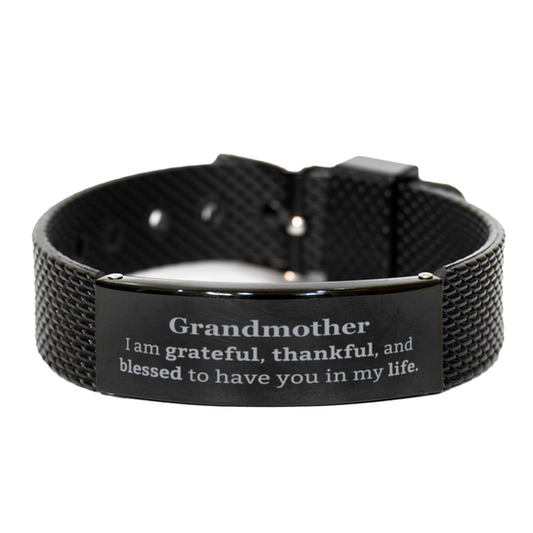 Grandmother Appreciation Gifts, I am grateful, thankful, and blessed, Thank You Black Shark Mesh Bracelet for Grandmother, Birthday Inspiration Gifts for Grandmother