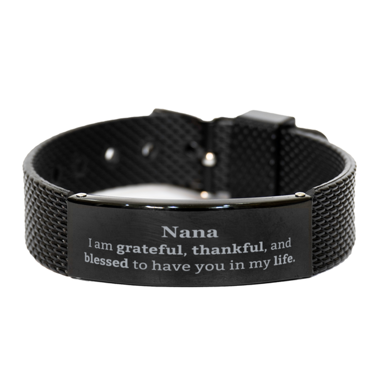 Regalos de agradecimiento para Nana, estoy agradecida, agradecida y bendecida, pulsera de malla de tiburón negro de agradecimiento para Nana, regalos de inspiración de cumpleaños para Nana