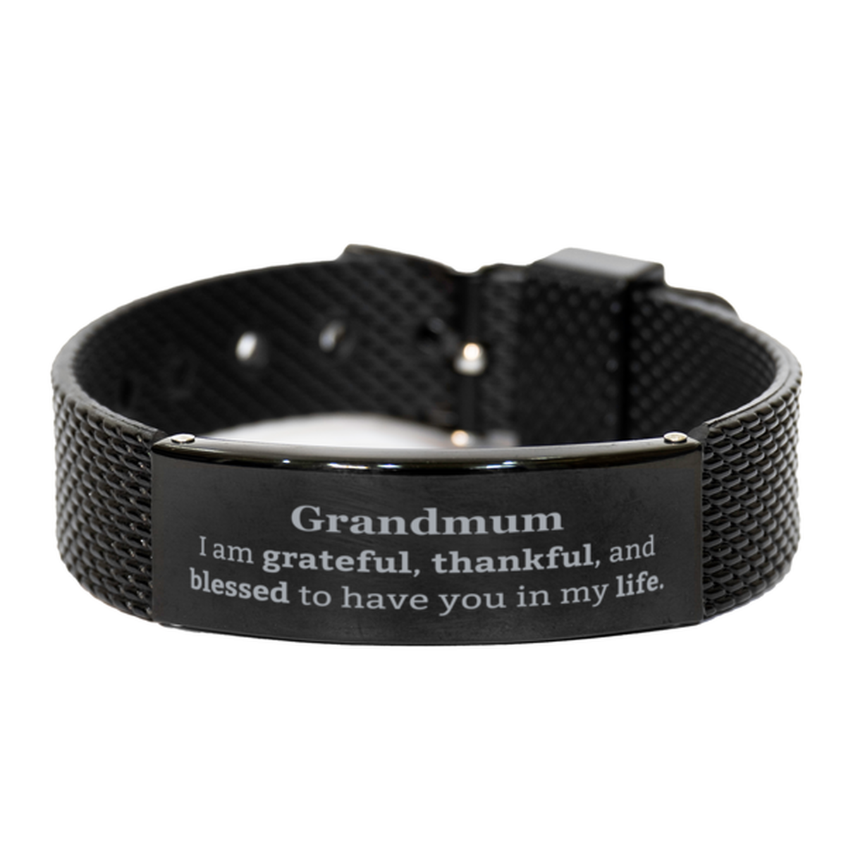 Grandmum Appreciation Gifts, I am grateful, thankful, and blessed, Thank You Black Shark Mesh Bracelet for Grandmum, Birthday Inspiration Gifts for Grandmum