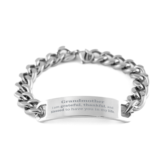 Grandmother Appreciation Gifts, I am grateful, thankful, and blessed, Thank You Cuban Chain Stainless Steel Bracelet for Grandmother, Birthday Inspiration Gifts for Grandmother