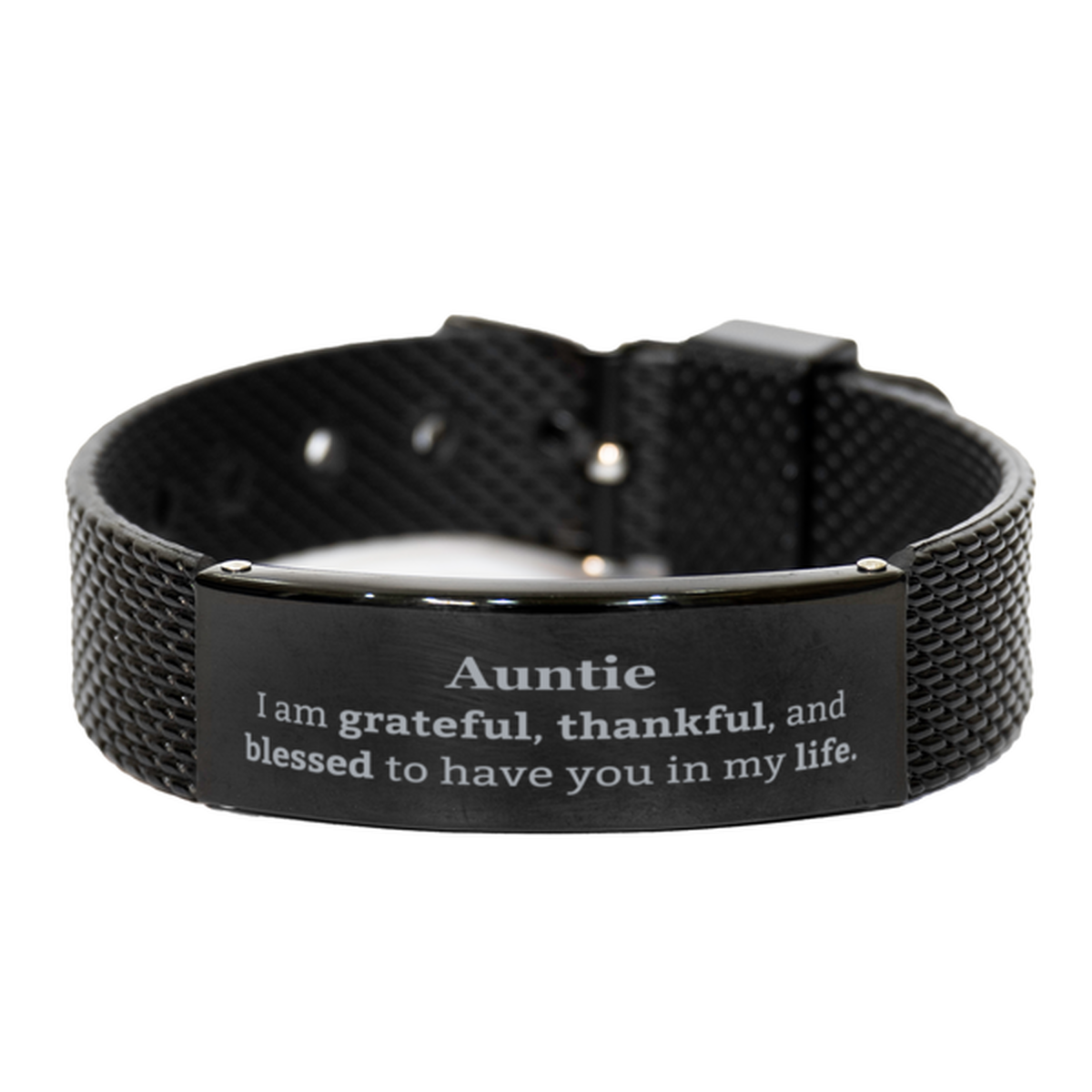 Auntie Appreciation Gifts, I am grateful, thankful, and blessed, Thank You Black Shark Mesh Bracelet for Auntie, Birthday Inspiration Gifts for Auntie