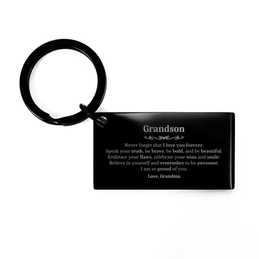 Grandson Keychain, Never forget that I love you forever, Inspirational Grandson Birthday Unique Gifts From Grandma