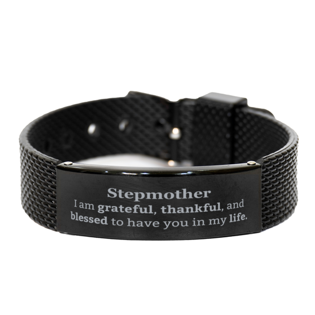 Stepmother Appreciation Gifts, I am grateful, thankful, and blessed, Thank You Black Shark Mesh Bracelet for Stepmother, Birthday Inspiration Gifts for Stepmother