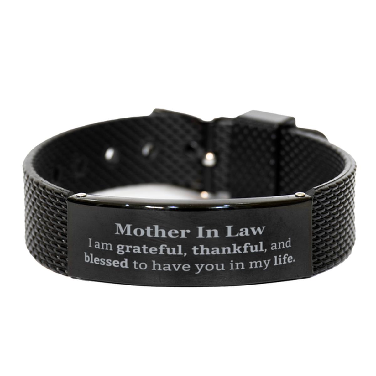 Mother In Law Appreciation Gifts, I am grateful, thankful, and blessed, Thank You Black Shark Mesh Bracelet for Mother In Law, Birthday Inspiration Gifts for Mother In Law