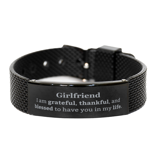 Girlfriend Appreciation Gifts, I am grateful, thankful, and blessed, Thank You Black Shark Mesh Bracelet for Girlfriend, Birthday Inspiration Gifts for Girlfriend