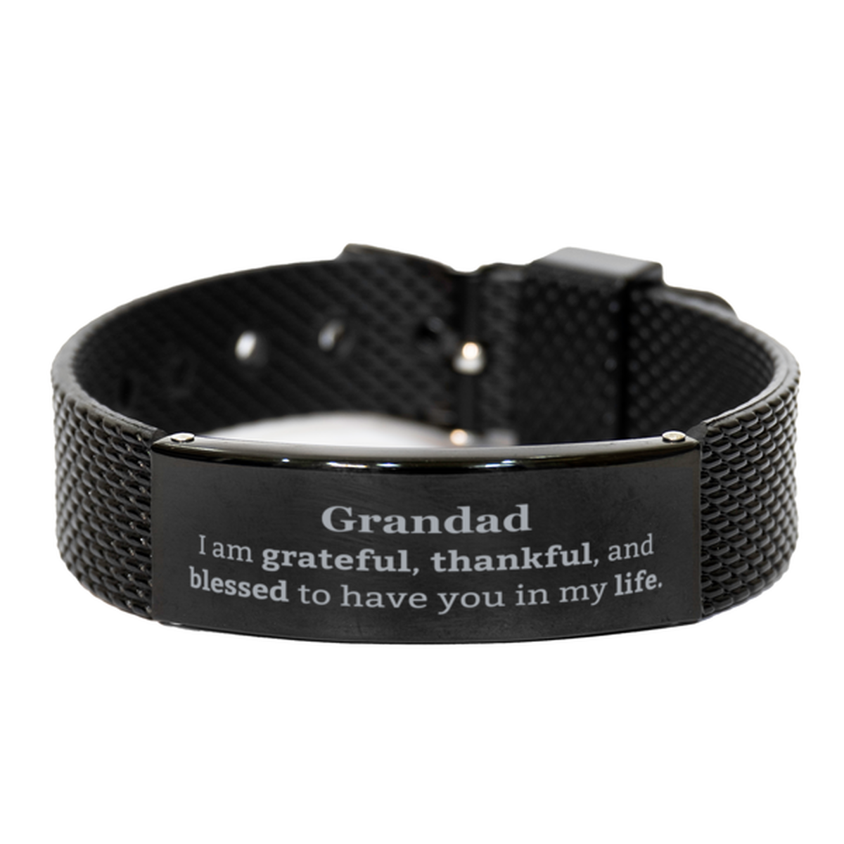 Grandad Appreciation Gifts, I am grateful, thankful, and blessed, Thank You Black Shark Mesh Bracelet for Grandad, Birthday Inspiration Gifts for Grandad