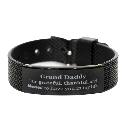 Grand Daddy Appreciation Gifts, I am grateful, thankful, and blessed, Thank You Black Shark Mesh Bracelet for Grand Daddy, Birthday Inspiration Gifts for Grand Daddy