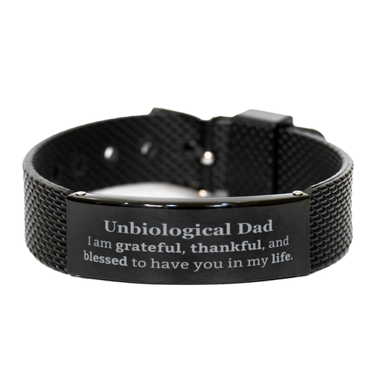 Unbiological Dad Appreciation Gifts, I am grateful, thankful, and blessed, Thank You Black Shark Mesh Bracelet for Unbiological Dad, Birthday Inspiration Gifts for Unbiological Dad