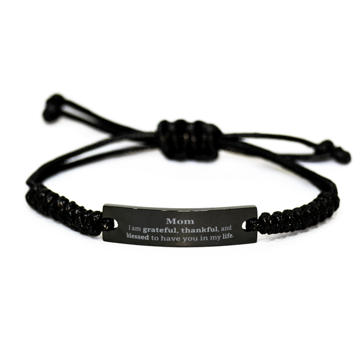 Mom Appreciation Gifts, I am grateful, thankful, and blessed, Thank You Black Rope Bracelet for Mom, Birthday Inspiration Gifts for Mom