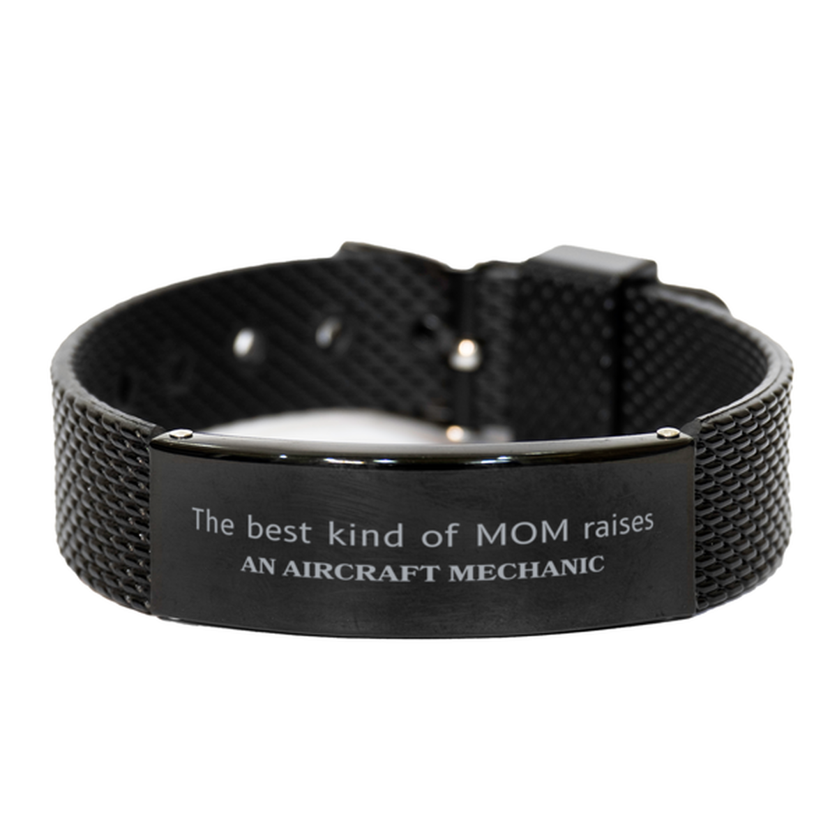 Regalos divertidos para mamá mecánica de aviones, el mejor tipo de mamá cría mecánico de aviones, cumpleaños, día de la madre, linda pulsera de malla de tiburón negro para mamá mecánica de aviones