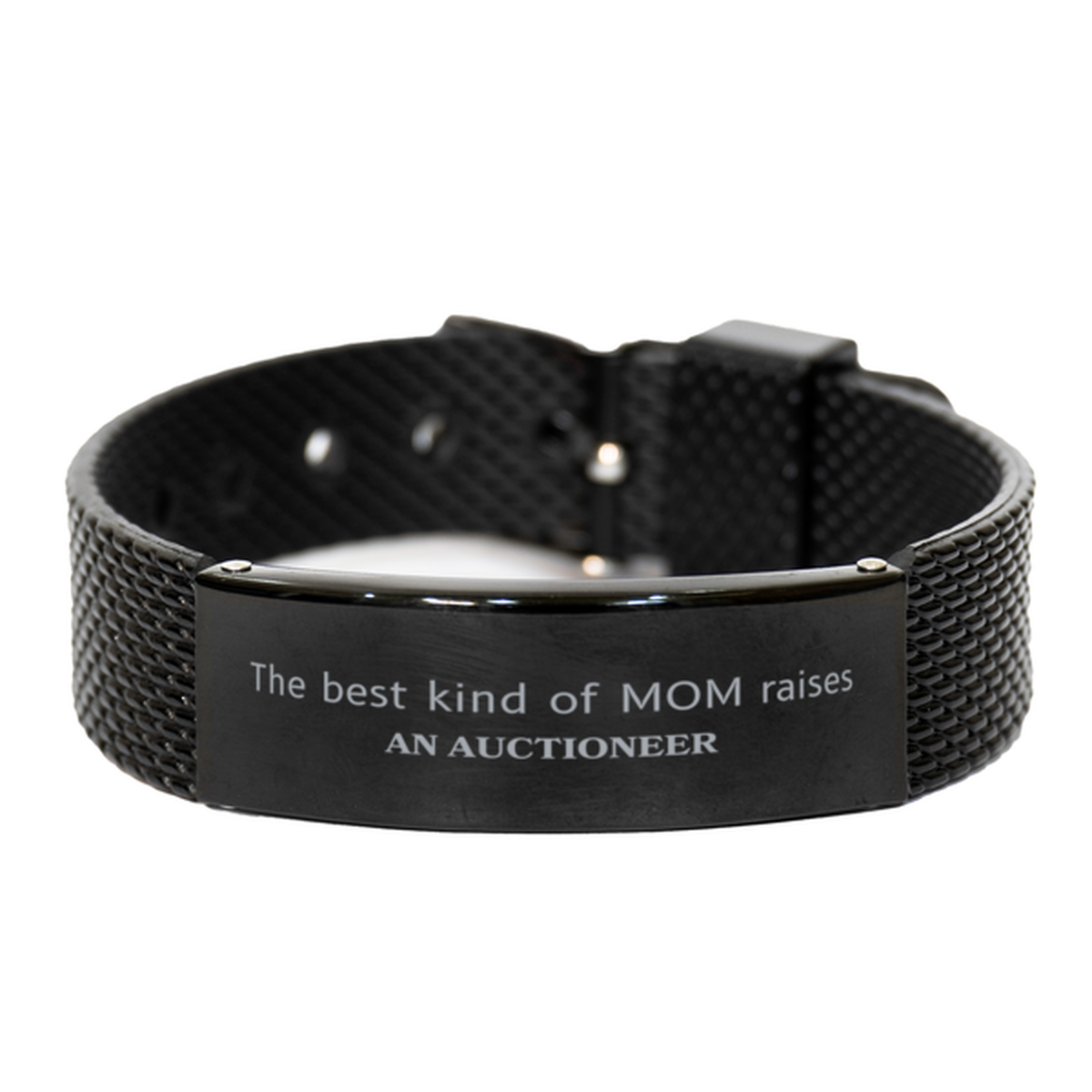 Funny Auctioneer Mom Gifts, The best kind of MOM raises Auctioneer, Birthday, Mother's Day, Cute Black Shark Mesh Bracelet for Auctioneer Mom