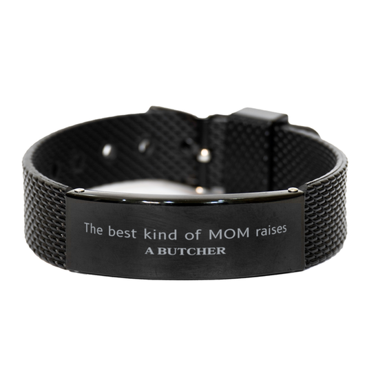Funny Butcher Mom Gifts, The best kind of MOM raises Butcher, Birthday, Mother's Day, Cute Black Shark Mesh Bracelet for Butcher Mom