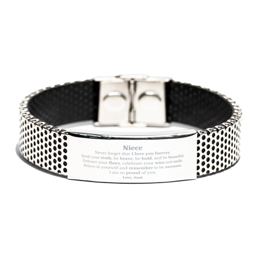 Niece Stainless Steel Bracelet, Never forget that I love you forever, Inspirational Niece Birthday Unique Gifts From Aunt