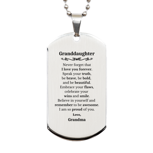 Granddaughter Silver Dog Tag, Never forget that I love you forever, Inspirational Granddaughter Birthday Unique Gifts From Grandma
