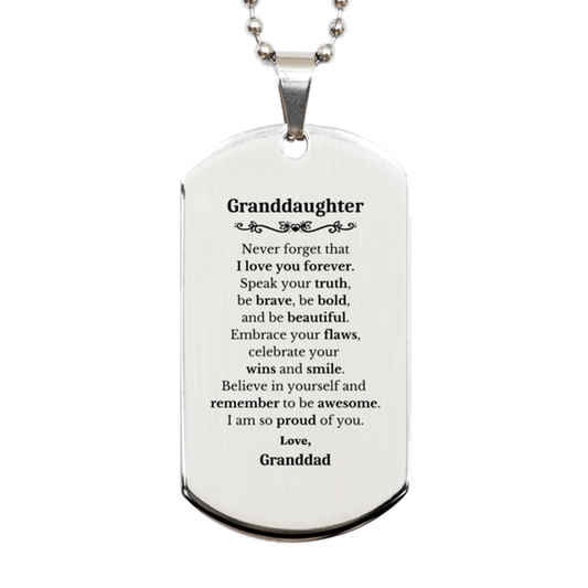 Granddaughter Silver Dog Tag, Never forget that I love you forever, Inspirational Granddaughter Birthday Unique Gifts From Granddad