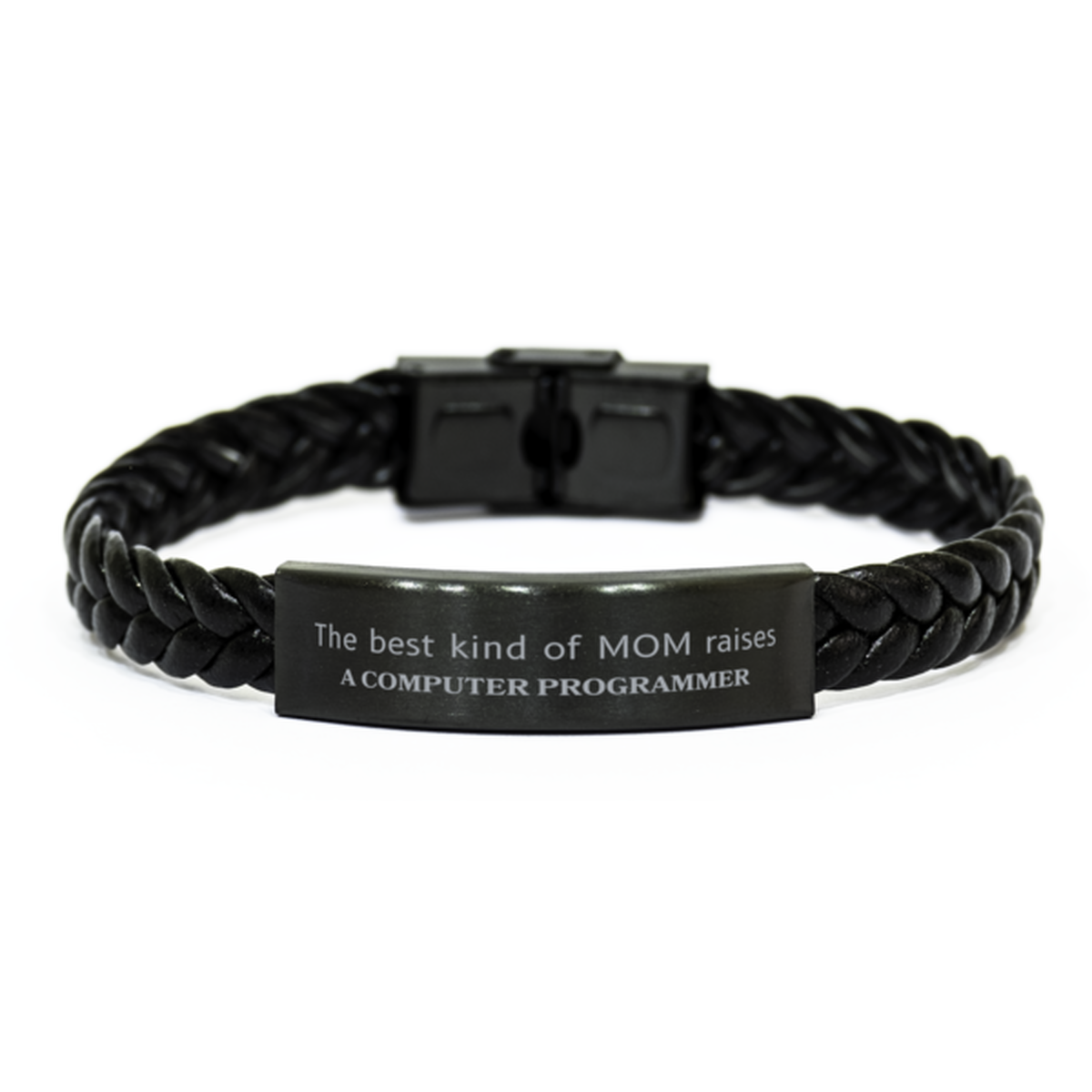 Funny Computer Programmer Mom Gifts, The best kind of MOM raises Computer Programmer, Birthday, Mother's Day, Cute Braided Leather Bracelet for Computer Programmer Mom