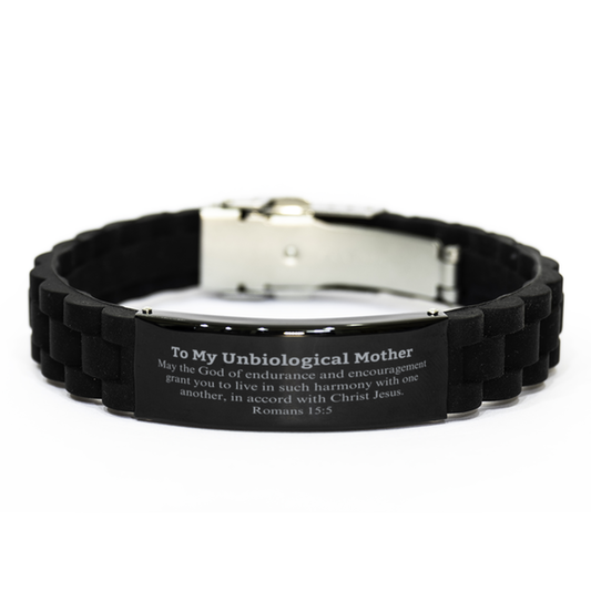 To My Unbiological Mother Gifts, May the God of endurance, Bible Verse Scripture Black Glidelock Clasp Bracelet, Birthday Confirmation Gifts for Unbiological Mother