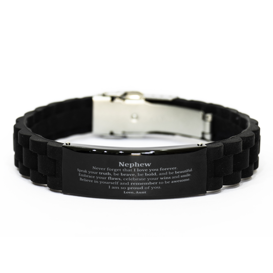 Nephew Black Glidelock Clasp Bracelet, Never forget that I love you forever, Inspirational Nephew Birthday Unique Gifts From Aunt