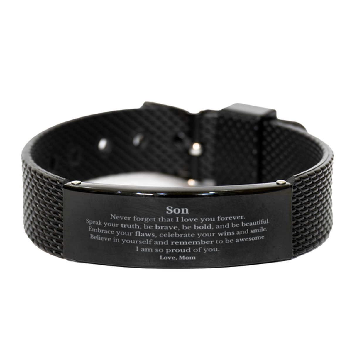 Son Black Shark Mesh Bracelet, Never forget that I love you forever, Inspirational Son Birthday Unique Gifts From Mom