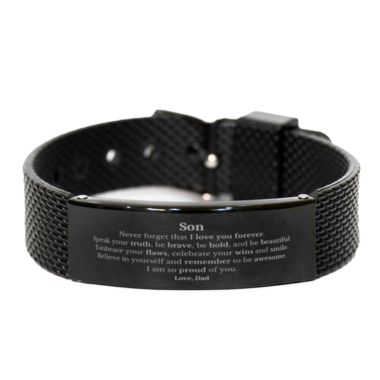 Son Black Shark Mesh Bracelet, Never forget that I love you forever, Inspirational Son Birthday Unique Gifts From Dad