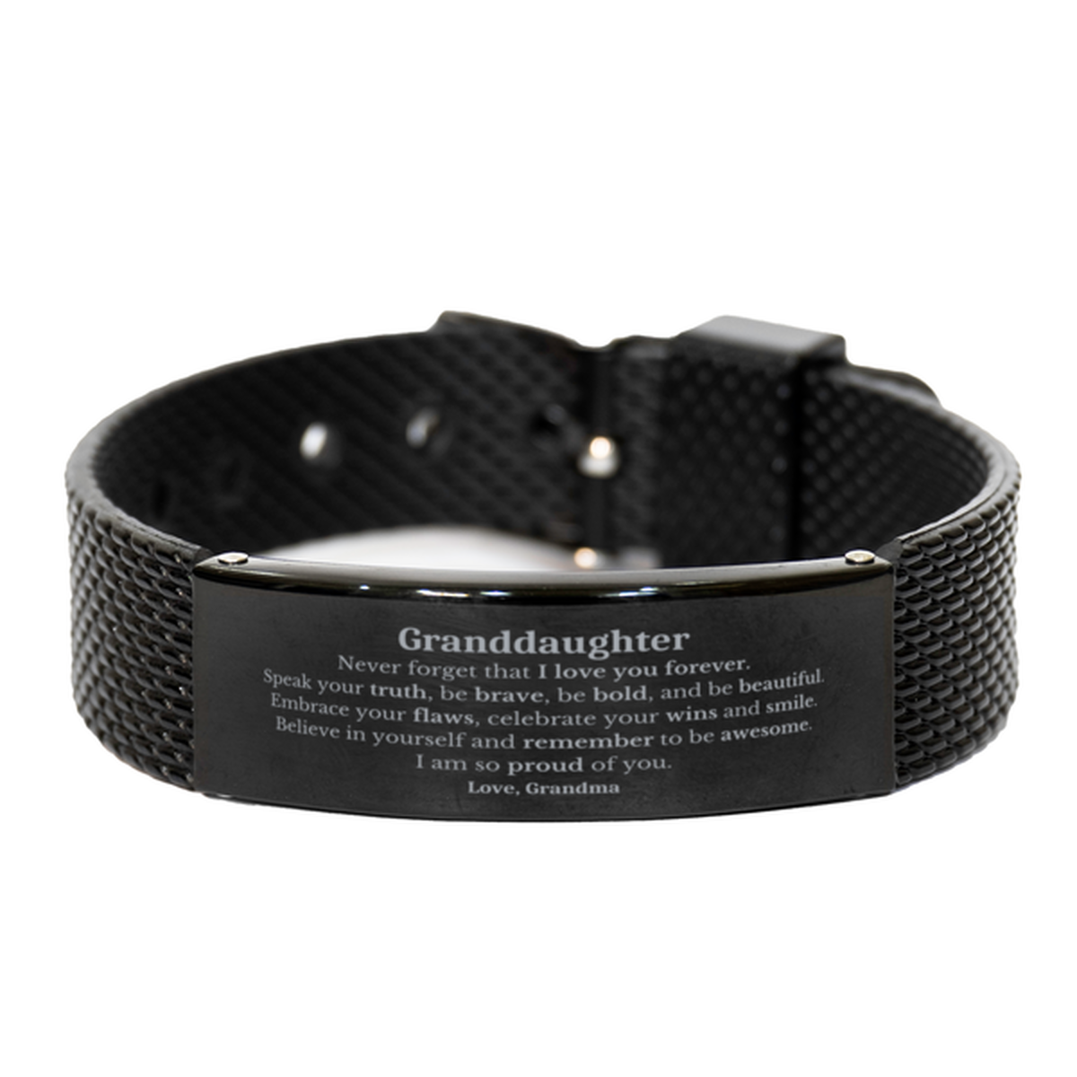 Granddaughter Black Shark Mesh Bracelet, Never forget that I love you forever, Inspirational Granddaughter Birthday Unique Gifts From Grandma