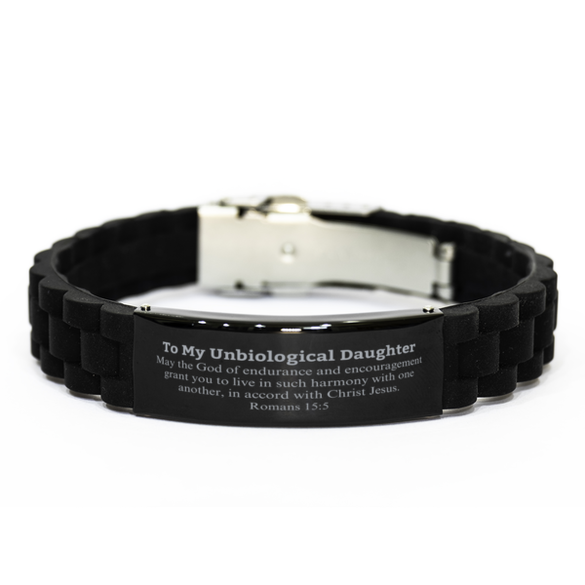 To My Unbiological Daughter Gifts, May the God of endurance, Bible Verse Scripture Black Glidelock Clasp Bracelet, Birthday Confirmation Gifts for Unbiological Daughter